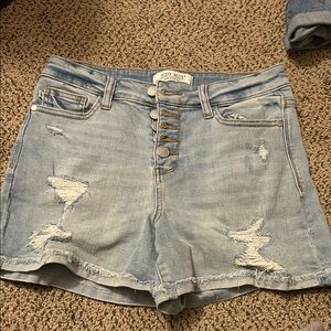 Judy Blue Women's Faded Blue Button-Fly Jean Shorts